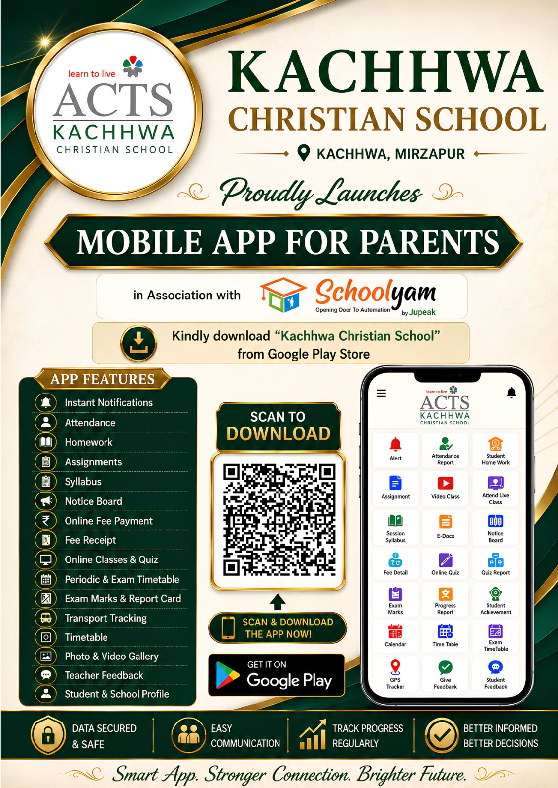 The Kachhwa Christian School Student/Parent App is now available on the Google Play Store & IOS
